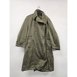 Vintage Military Field Coat Mens Medium Green Cotton Belted Trench Overcoat